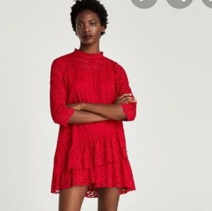Zara 
DRESS WITH LACE AND FRILL L red